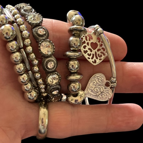 Elegant Silver Hearts and Silver Bead Bracelet Stack - Picture 4 of 5